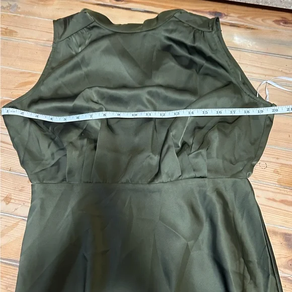 Lulus Classic Elegance Olive Satin Sleeveless Mock Neck Maxi Dress - Picture 7 of 8